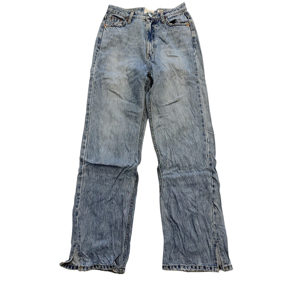 X2‎ Jeans Womens L Blue Light Wash High Rise Straight Slit Hem Denim Pants 28x28